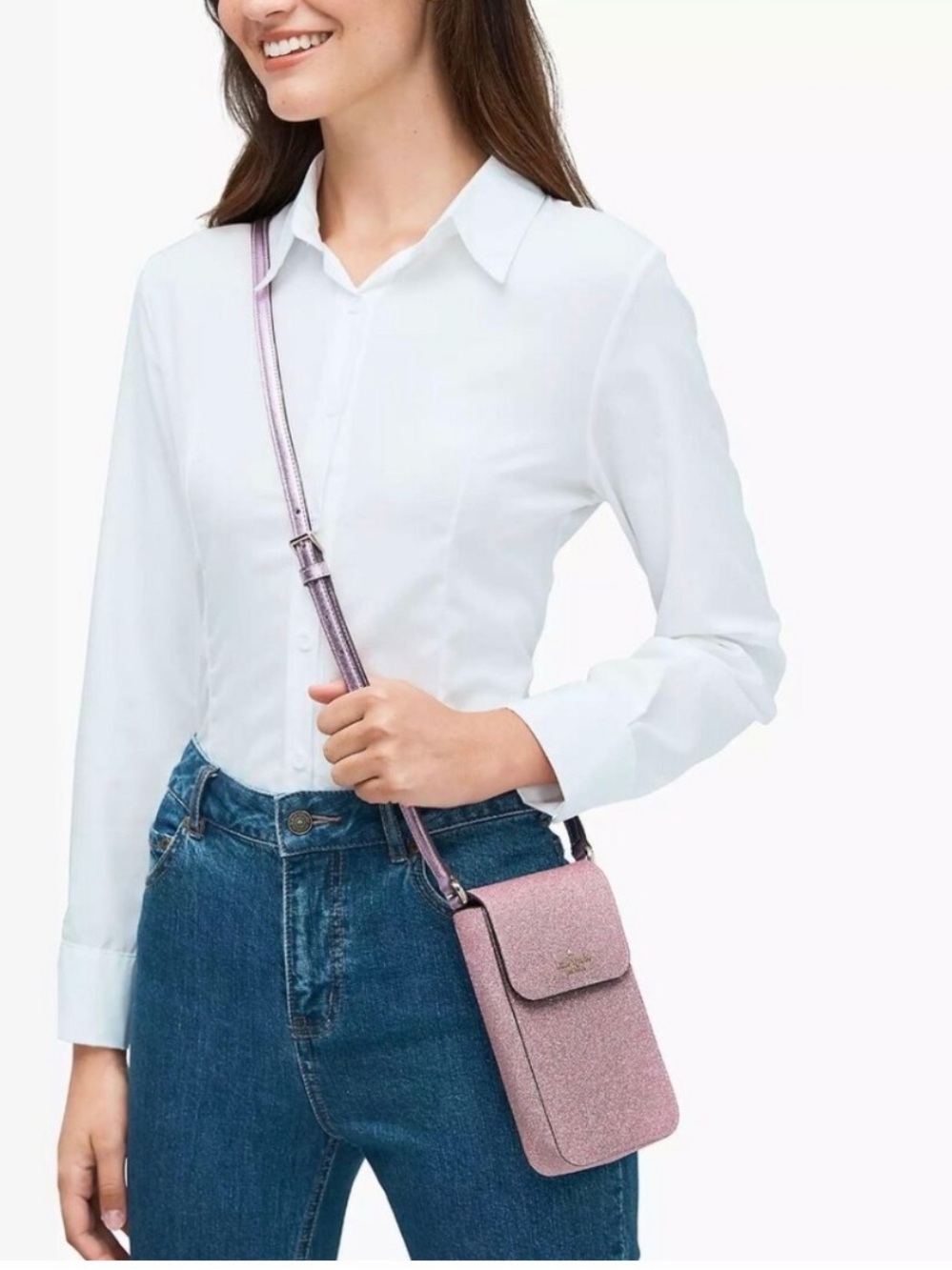 Kate Spade Lola Pink Glitter Crossbody Phone Bag - Picture 2 of 8